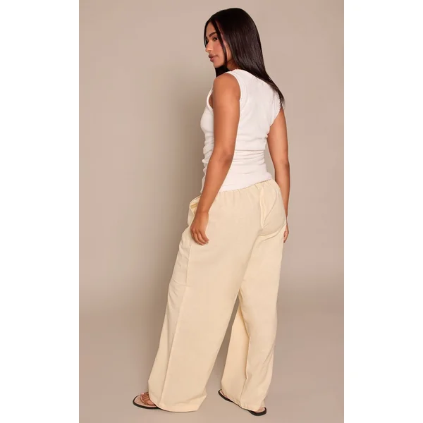 Jaune Beurre Pantalon Petite En Lin Avec Taille À Cordon Coulissant