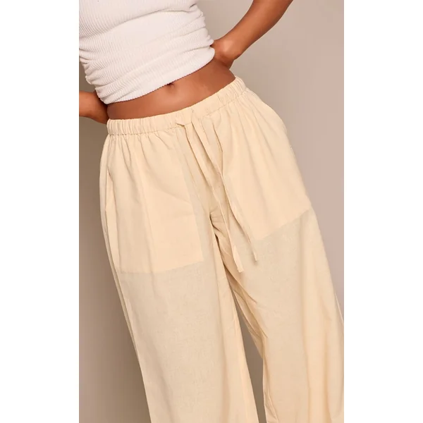 Jaune Beurre Pantalon Petite En Lin Avec Taille À Cordon Coulissant