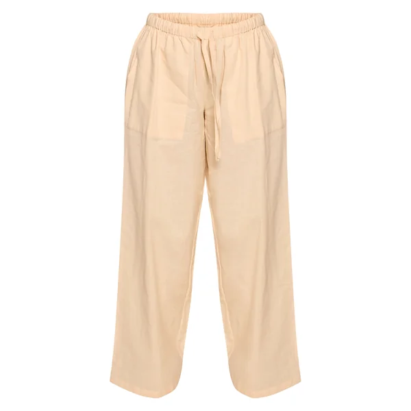 Jaune Beurre Pantalon Petite En Lin Avec Taille À Cordon Coulissant