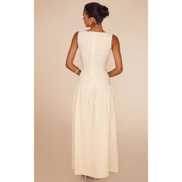 Jaune Beurre Robe Maxi À Taille Basse
