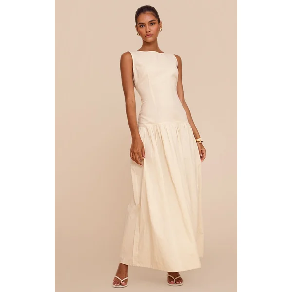 Jaune Beurre Robe Maxi À Taille Basse