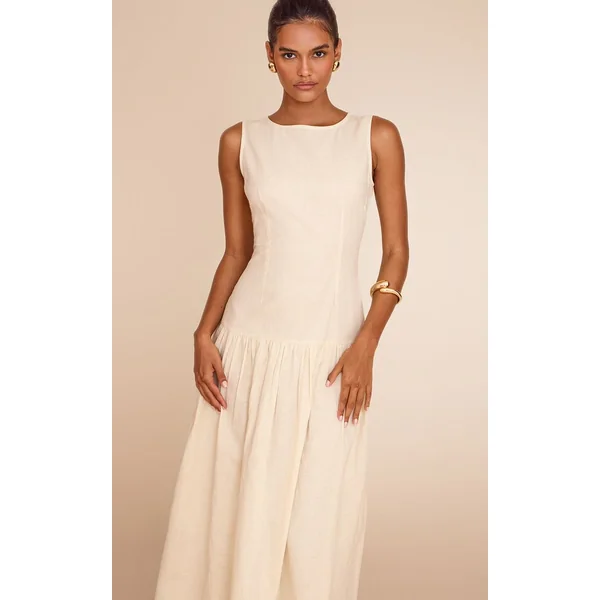 Jaune Beurre Robe Maxi À Taille Basse
