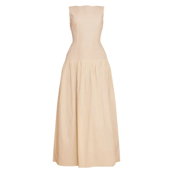 Jaune Beurre Robe Maxi À Taille Basse
