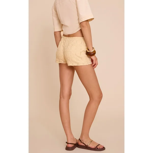 Jaune Beurre Short Taille Haute En Crochet Texturé