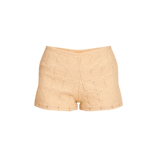 Jaune Beurre Short Taille Haute En Crochet Texturé