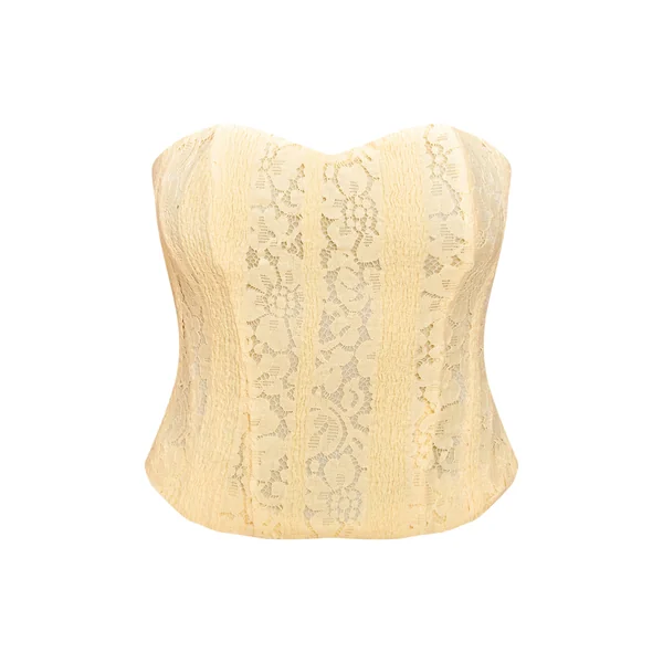 Jaune Beurre Top Corset Bandeau À Baleines En Dentelle