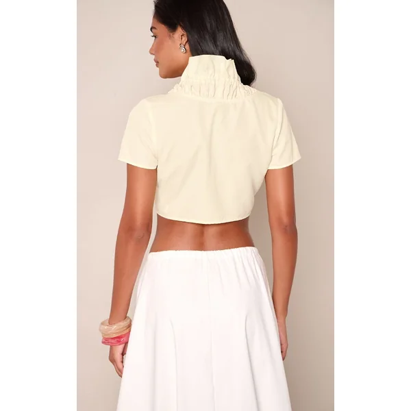 Jaune Citron Chemise Courte À Volants Avec Nœud Devant