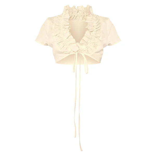 Jaune Citron Chemise Courte À Volants Avec Nœud Devant