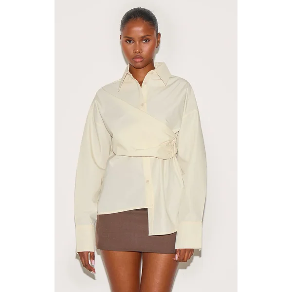 Jaune Citron Chemise Drapée Asymétrique
