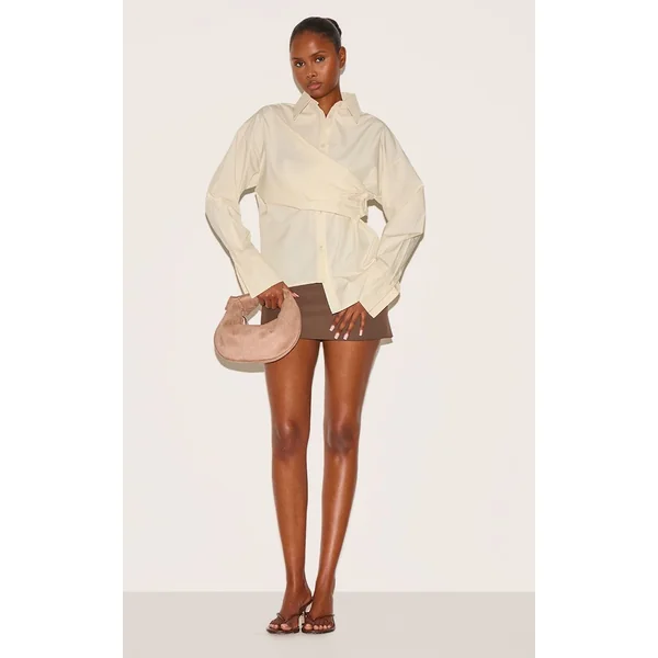Jaune Citron Chemise Drapée Asymétrique