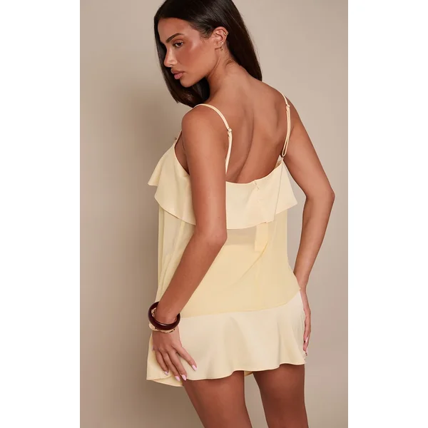 Jaune Citron Ensemble Coordonné Mini-jupe Fluide En Satin