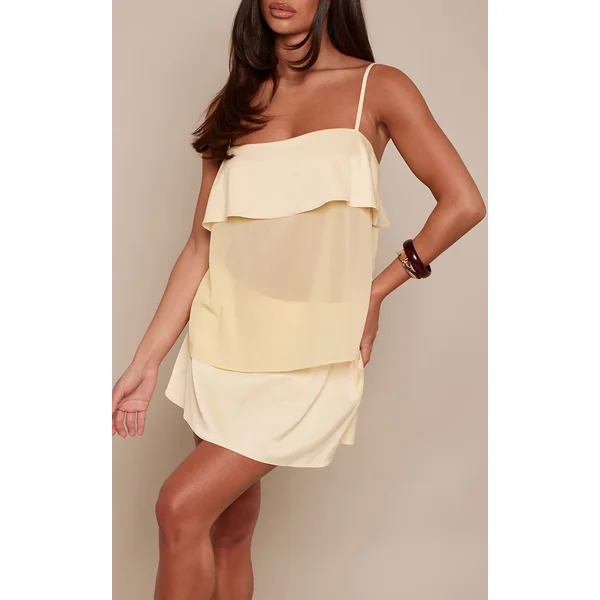 Jaune Citron Ensemble Coordonné Mini-jupe Fluide En Satin
