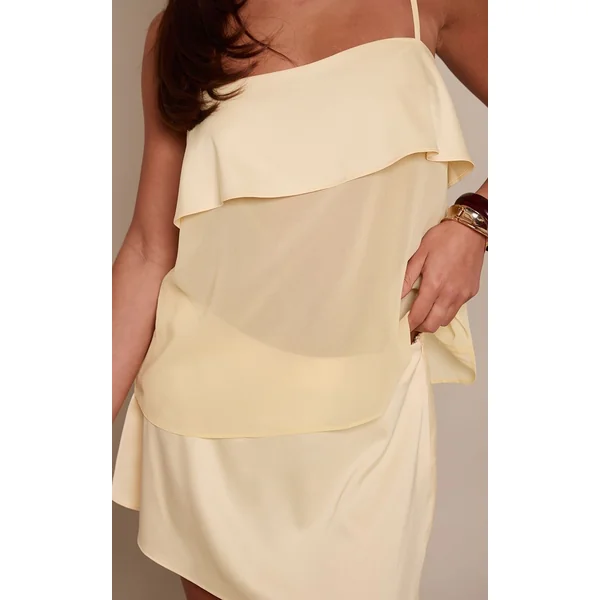 Jaune Citron Ensemble Coordonné Mini-jupe Fluide En Satin