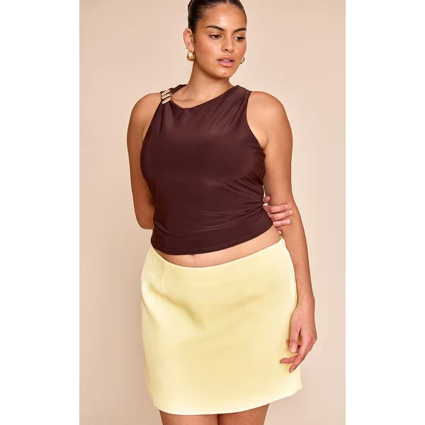 Jaune Citron Jupe Mini Trapèze Tissée Grande Taille