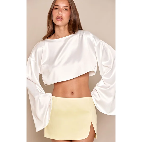 Jaune Citron Mini Jupe Tissée Structurée À Ourlet Fendu