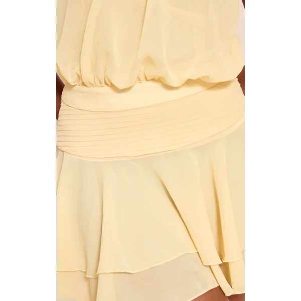 Jaune Citron Mini-jupe En Mousseline Plissée À Volants