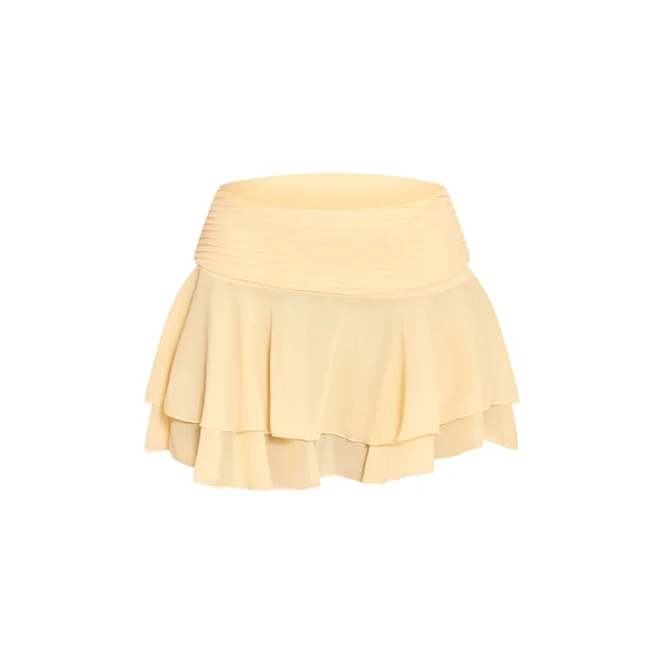 Jaune Citron Mini-jupe En Mousseline Plissée À Volants
