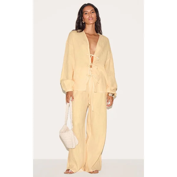Jaune Citron Pantalon Large En Gaze Texturée