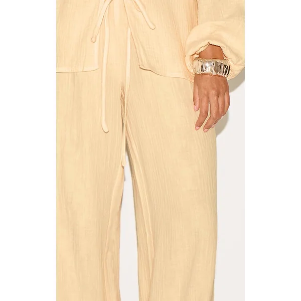 Jaune Citron Pantalon Large En Gaze Texturée