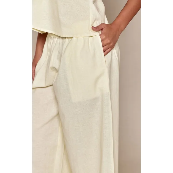 Jaune Citron Pantalon Taille Froncée En Lin Ensemble Coordonné