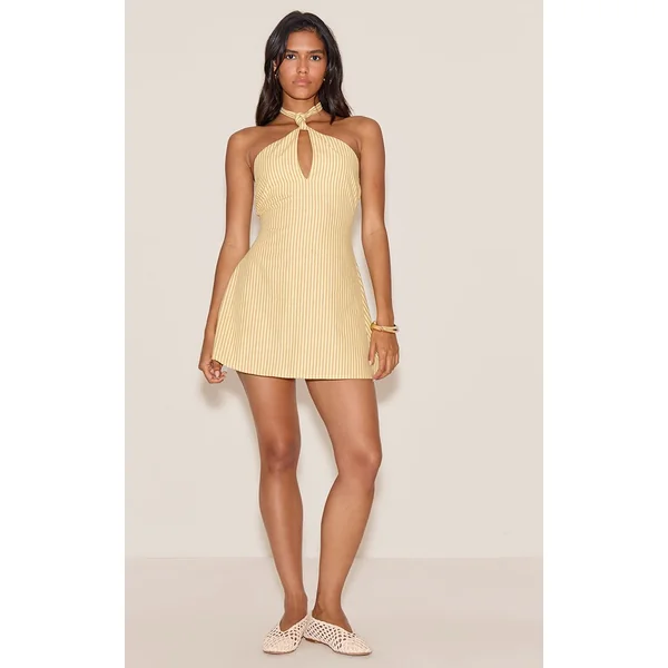 Jaune Citron Robe Droite À Encolure Américaine
