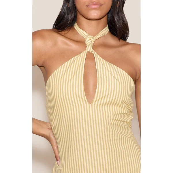 Jaune Citron Robe Droite À Encolure Américaine