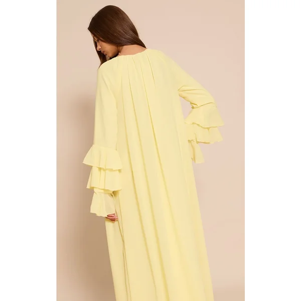 Jaune Citron Robe Longue En Mousseline Avec Détail De Manches À Volants