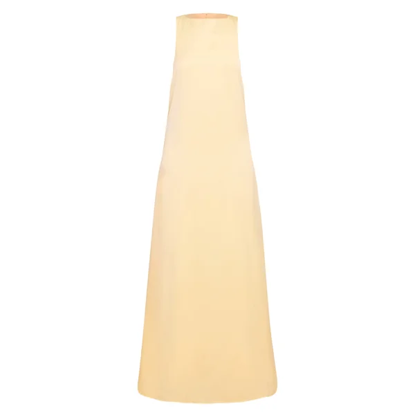 Jaune Citron Robe Longue En Satin Sans Manches À Encolure Bateau