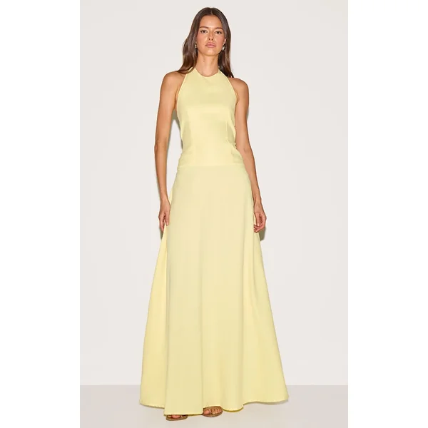 Jaune Citron Robe Maxi Ajustée À Encolure Américaine