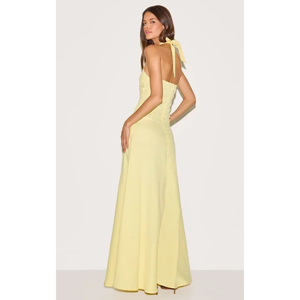 Jaune Citron Robe Maxi Ajustée À Encolure Américaine