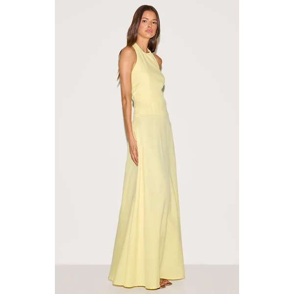Jaune Citron Robe Maxi Ajustée À Encolure Américaine