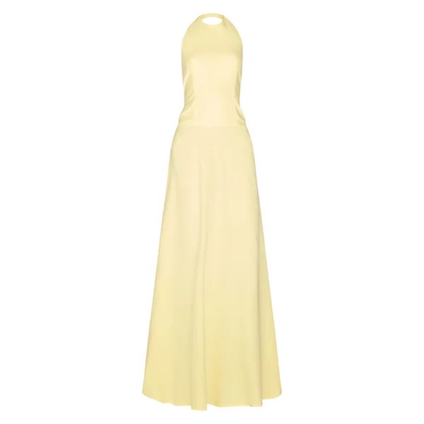Jaune Citron Robe Maxi Ajustée À Encolure Américaine