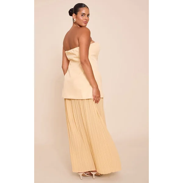 Jaune Citron Robe Maxi Bandeau Grande Taille À Panneaux De Jupe Plissée En Mousseline
