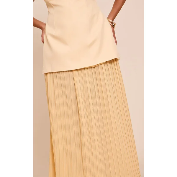 Jaune Citron Robe Maxi Bandeau Grande Taille À Panneaux De Jupe Plissée En Mousseline