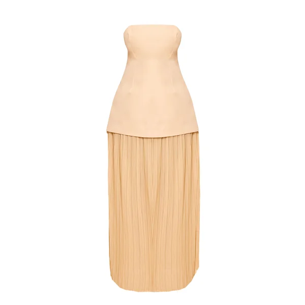 Jaune Citron Robe Maxi Bandeau Grande Taille À Panneaux De Jupe Plissée En Mousseline