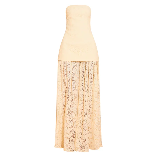 Jaune Citron Robe Midaxi Bandeau À Empiècements De Jupe En Dentelle Transparente