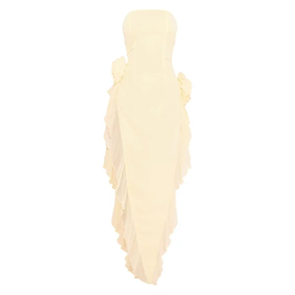 Jaune Citron Robe Midaxi Bustier À Détail Corsage Et Volants