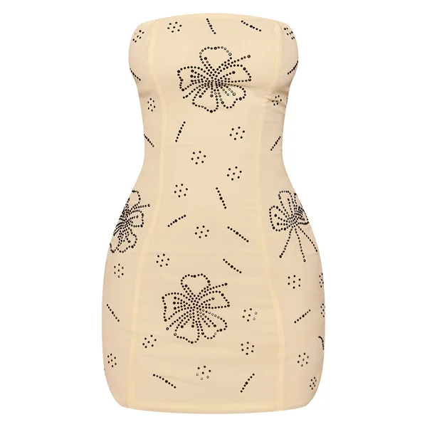 Jaune Citron Robe Mini Fluide À Col Licou Perlé Fleuri Petite