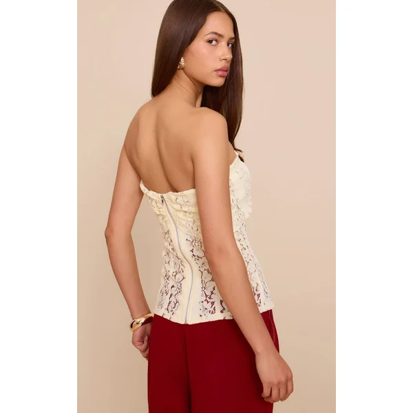 Jaune Citron Top Bandeau Ajusté En Dentelle Longueur Allongée
