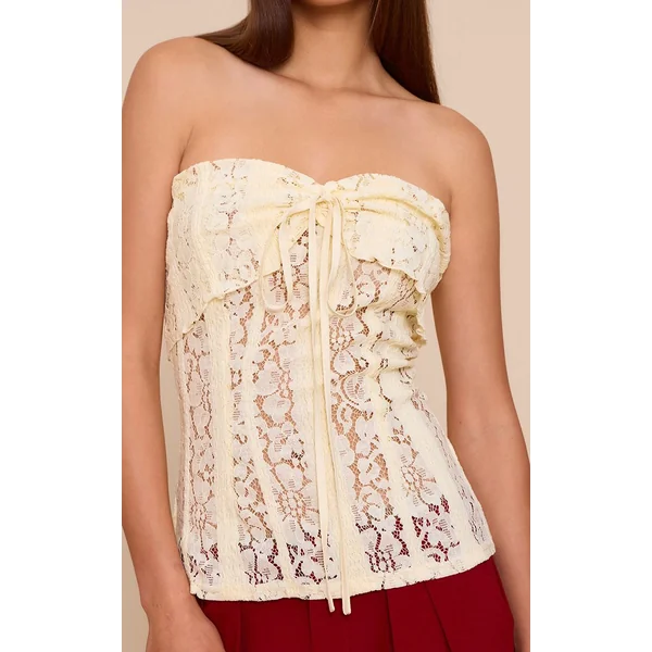 Jaune Citron Top Bandeau Ajusté En Dentelle Longueur Allongée