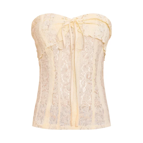 Jaune Citron Top Bandeau Ajusté En Dentelle Longueur Allongée