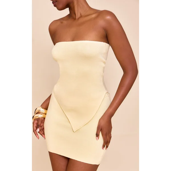 Jaune Citron Top Bandeau En Maille Fine À Ourlet Asymétrique