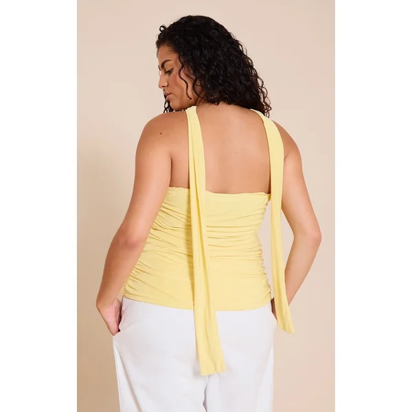 Jaune Citron Top Grande Taille En Jersey Double Couche À Col Foulard Et Bandeau