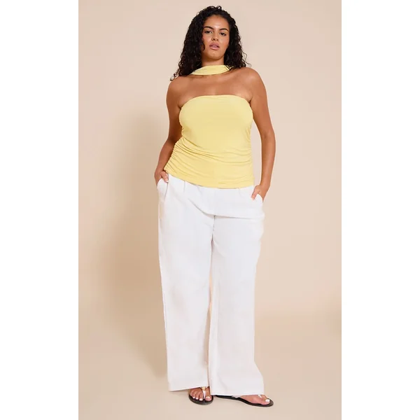 Jaune Citron Top Grande Taille En Jersey Double Couche À Col Foulard Et Bandeau