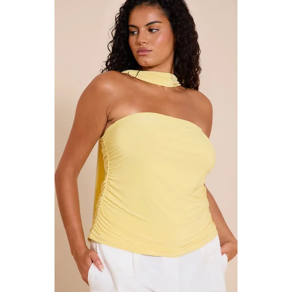 Jaune Citron Top Grande Taille En Jersey Double Couche À Col Foulard Et Bandeau