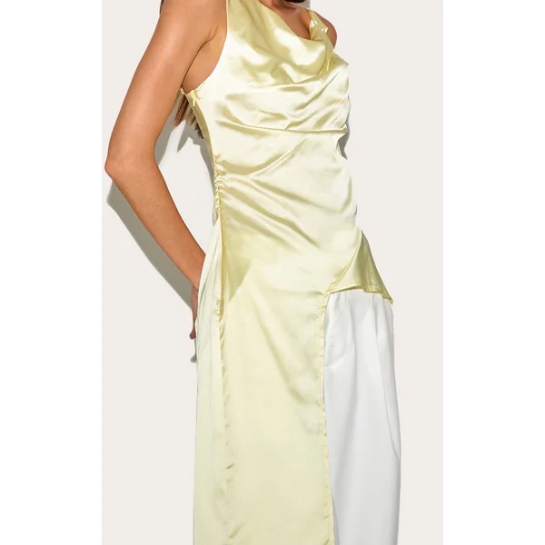 Jaune Haut Asymétrique En Satin