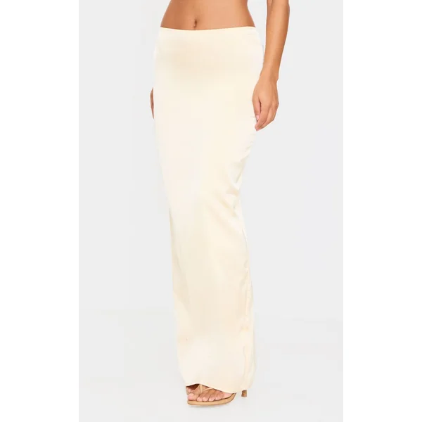 Jaune Pâle Jupe Longue Satinée Taille Mi-haute Ensemble Coordonné