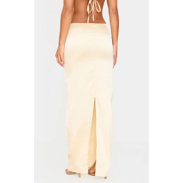 Jaune Pâle Jupe Longue Satinée Taille Mi-haute Ensemble Coordonné