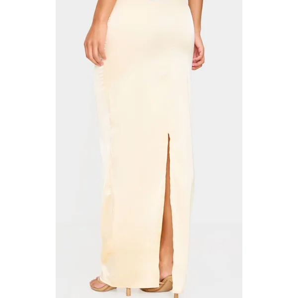 Jaune Pâle Jupe Longue Satinée Taille Mi-haute Ensemble Coordonné