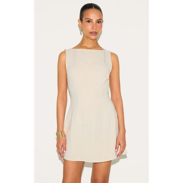Jaune Pâle Robe Droite Dos Nu Effet Lin Petite